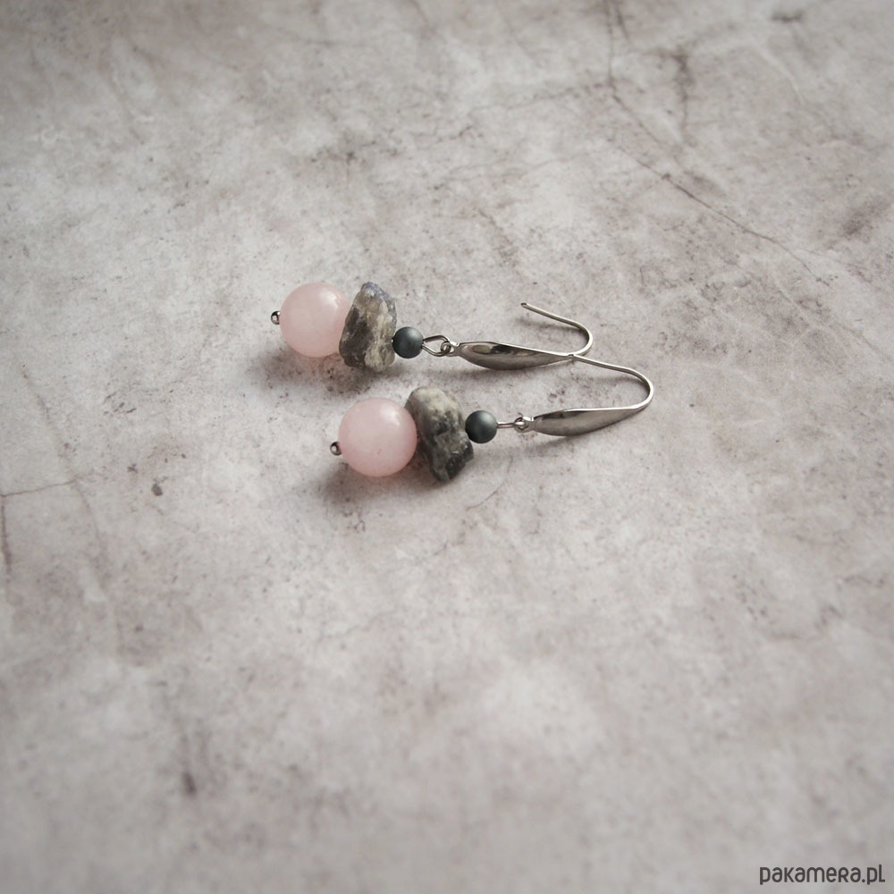 bransoletki z kamieni naturalnych S A L E : UNIKATOWA bransoleta & kolczyki : kwarc różowy, labradoryt 1