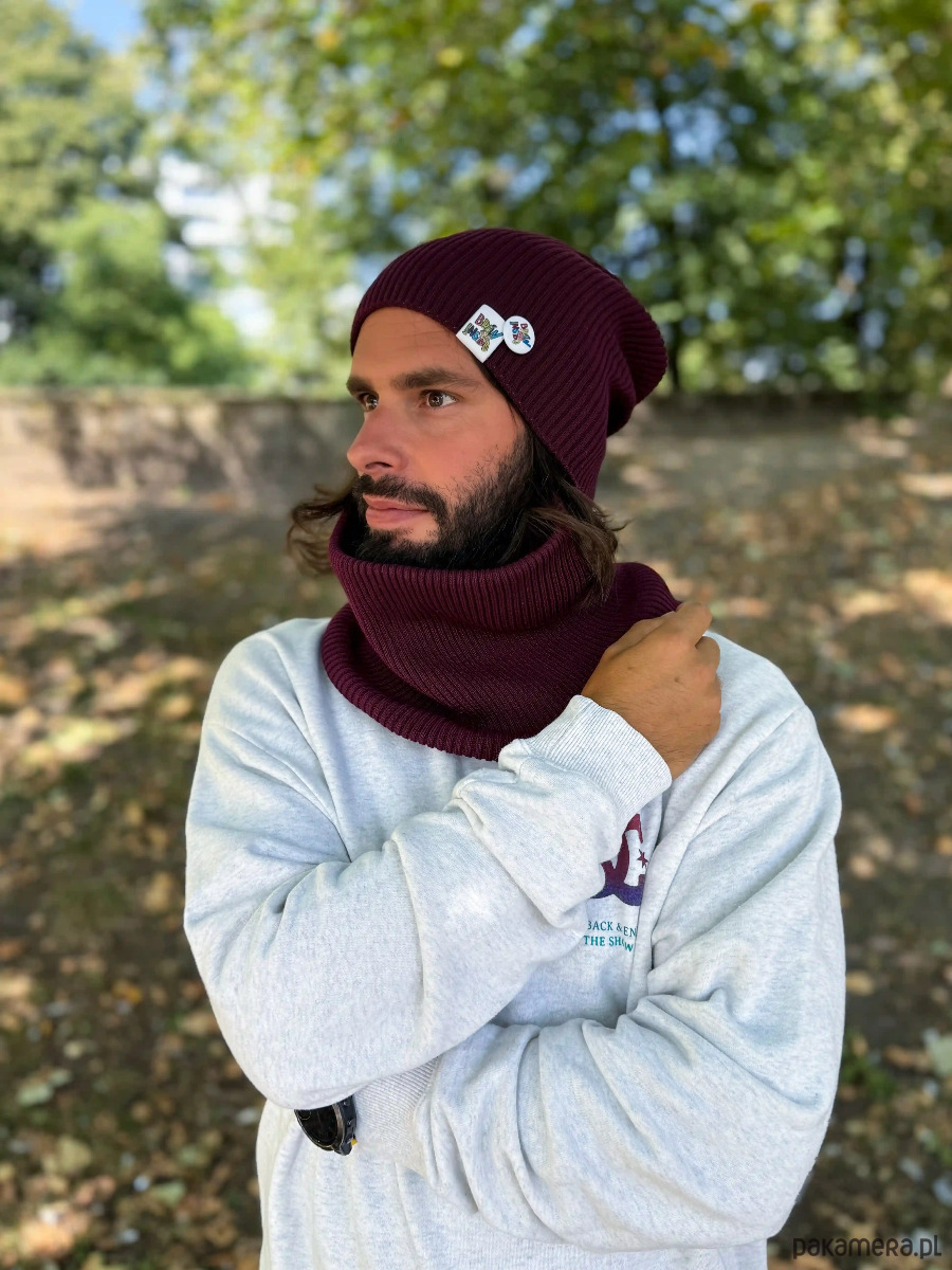 czapki i kapelusze męskie Męska luźna czapka z bawełny logo kolorowe Bordo 5