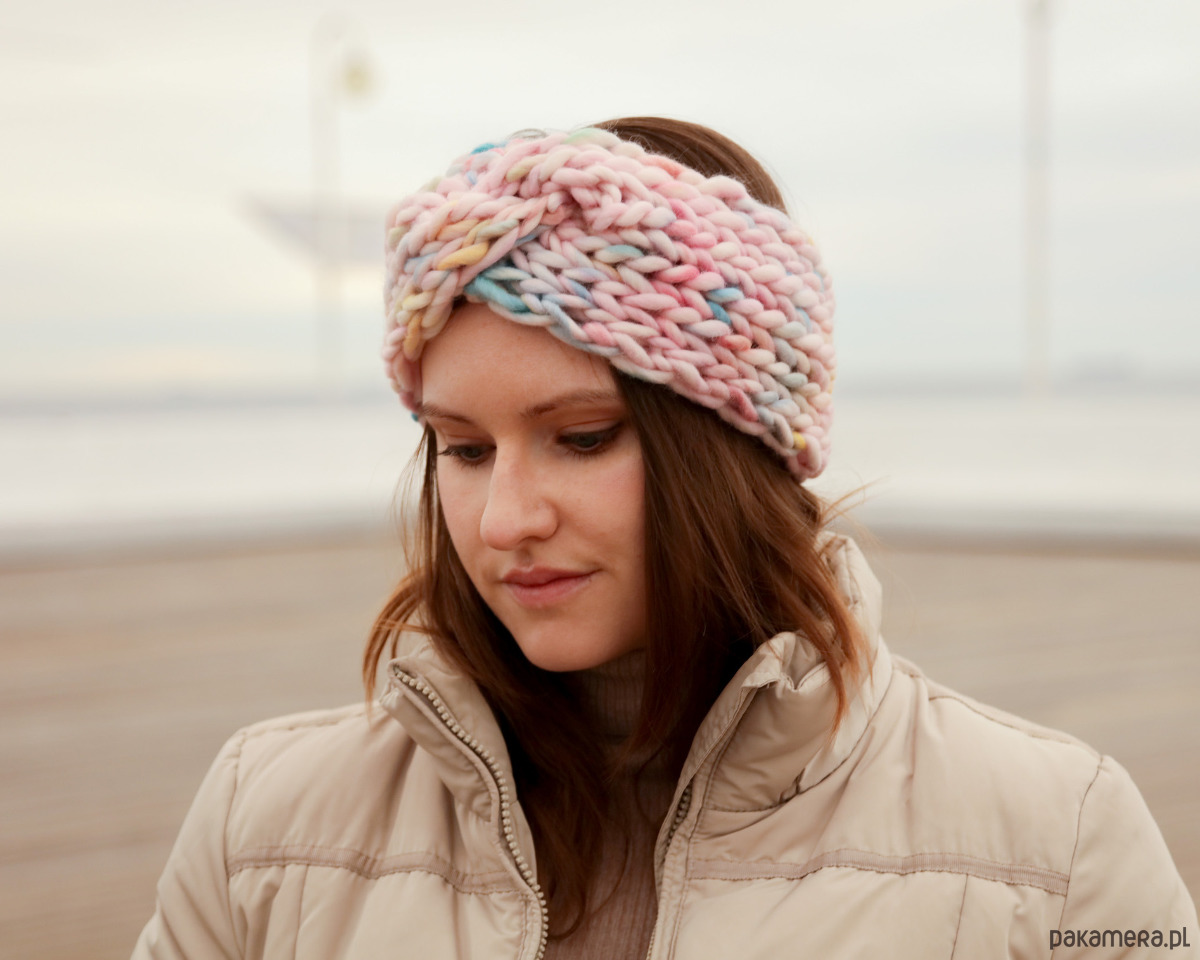 opaski do włosów Kolorowa opaska turban z grubej wełny pastelowa 3