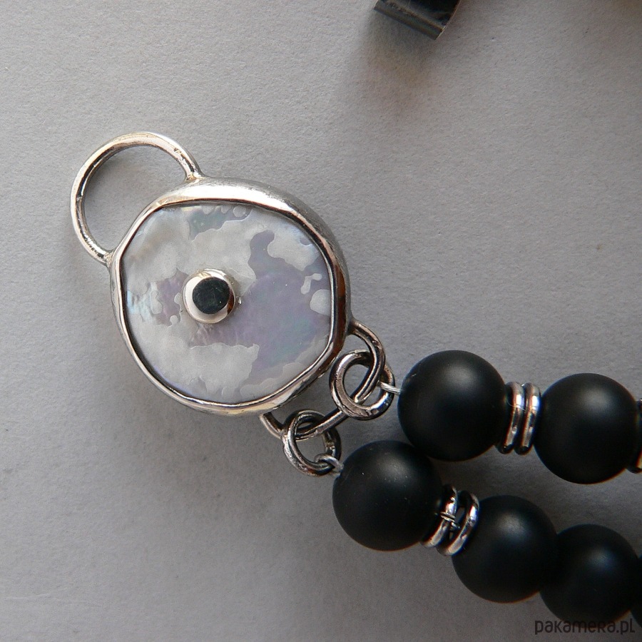 bransoletki srebrne -perła  i matowe onyksy- 5