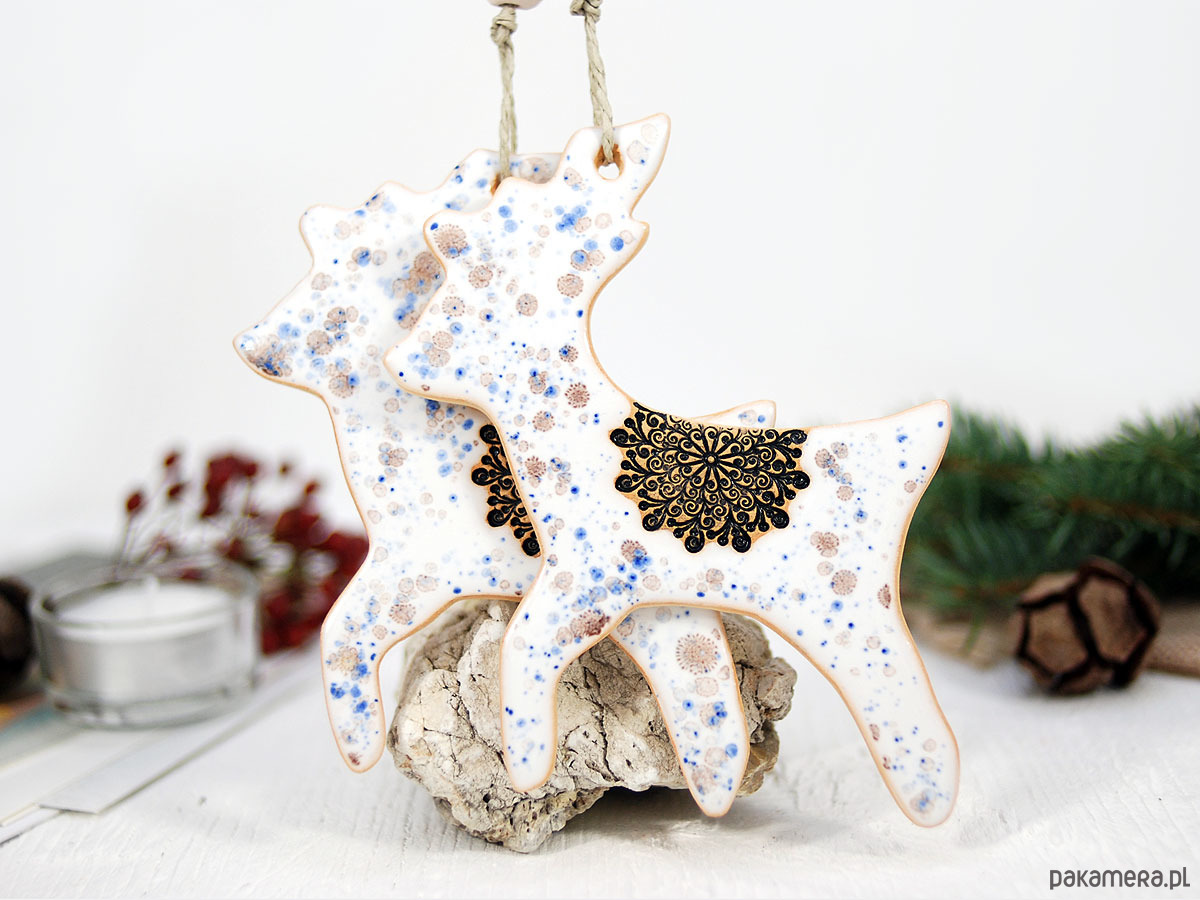 ozdoby choinkowe Ręcznie malowany ceramiczny renifer - ozodba choinkowa 1