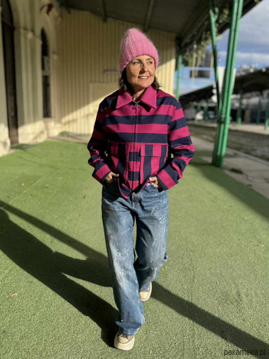 kurtki damskie Kurtka w pasy z kołnierzykiem 2