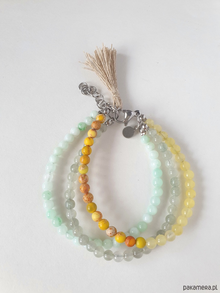 bransoletki z kamieni naturalnych Bransoletka TRIO BOHO ART jadeit, jaspis, seledyn, aqua, żółty 1