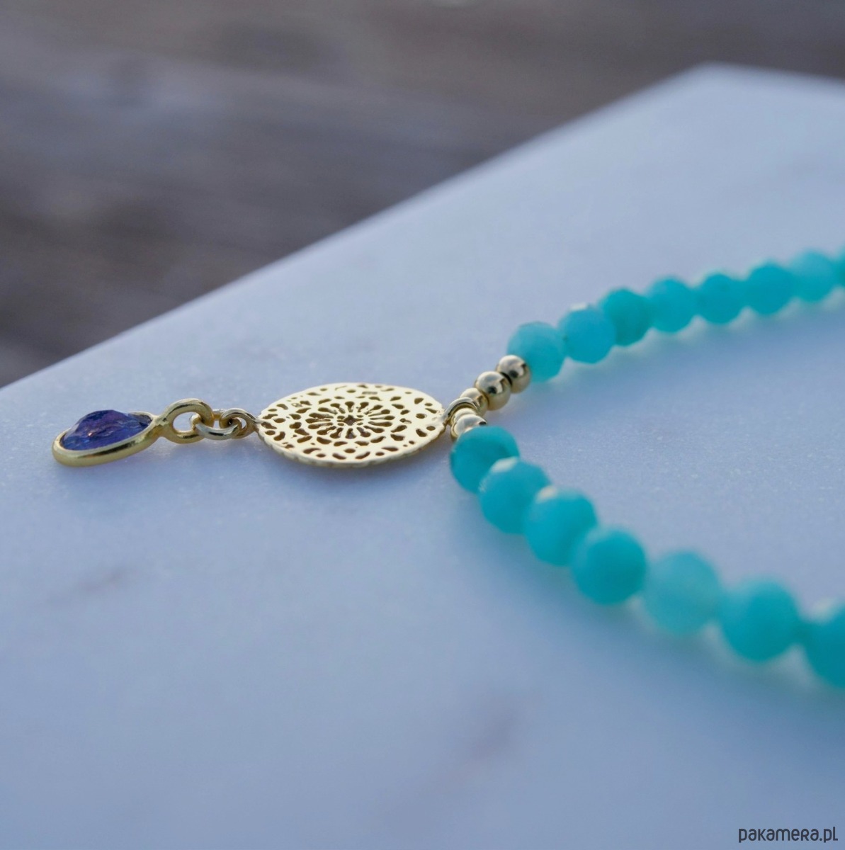 złote naszyjniki Lśniący tanzanit z amazonitami, ekskluzywny naszyjnik 5