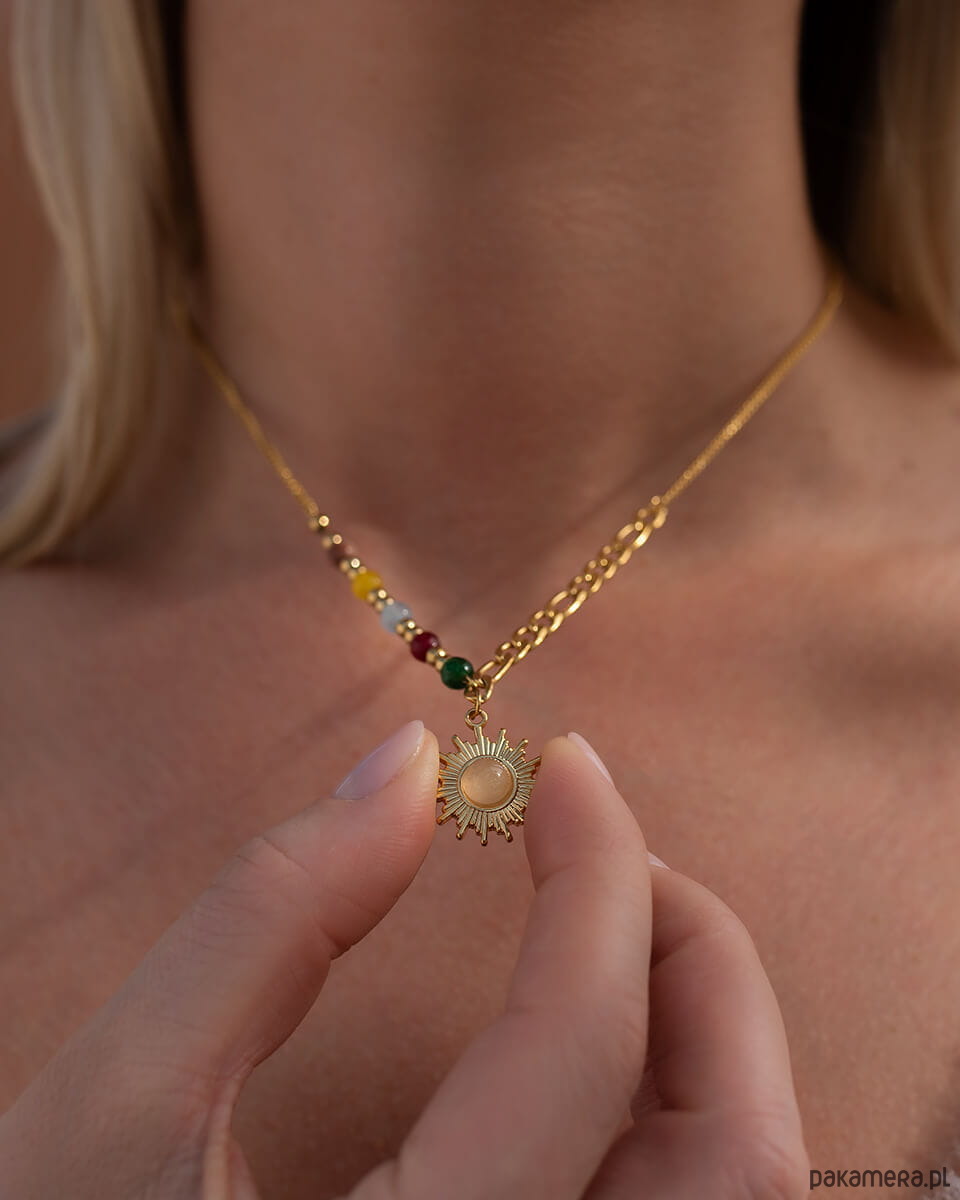 złote naszyjniki Złoty naszyjnik ze słońcem ze stali chirurgicznej pozłacany 18k 2