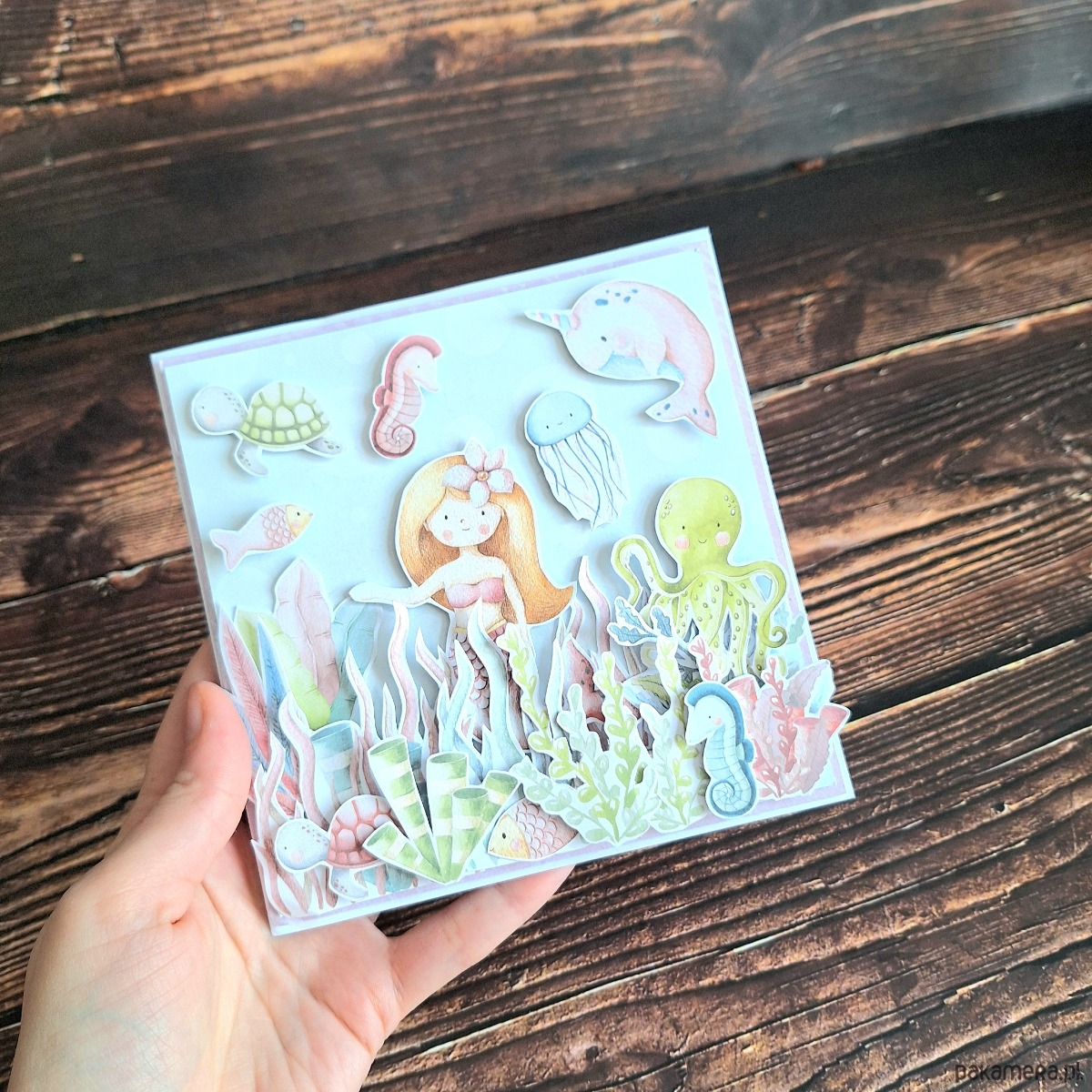 kartki scrapbooking Personalizowana Kartka z syrenka. Urodzinowa kartka dla dziewczynki 1