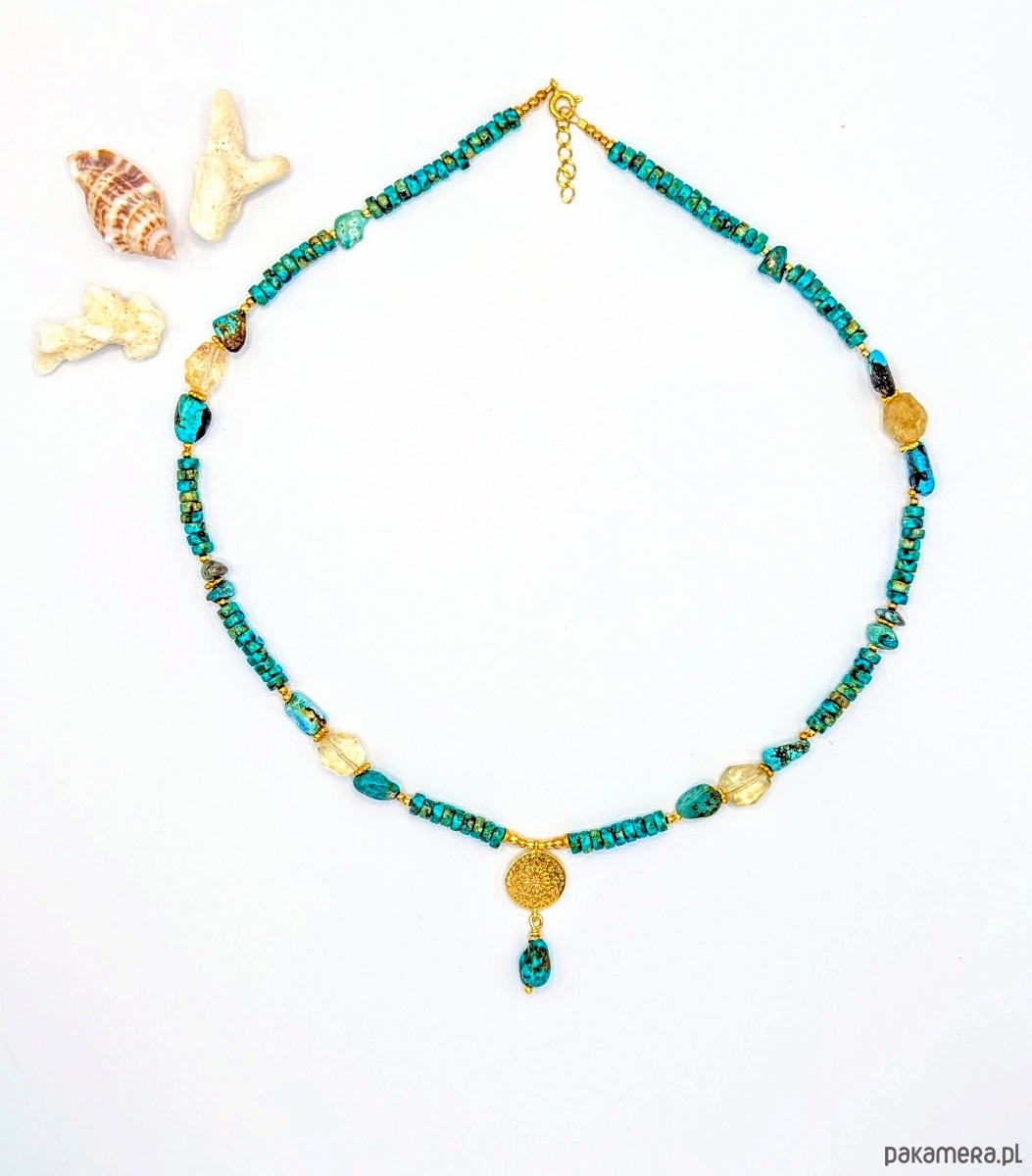 chokery Naszyjnik turkusowy z cytrynami i mandalą 1