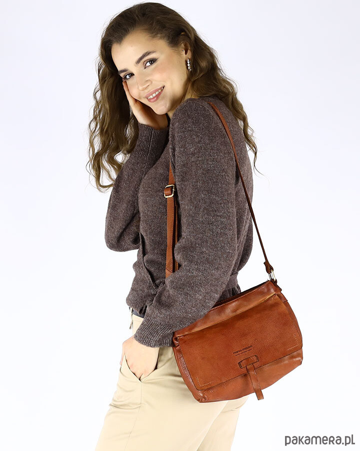 torby na ramię Torebka skórzana listonoszka damska messenger bag - MARCO MAZZINI brąz koniak 3