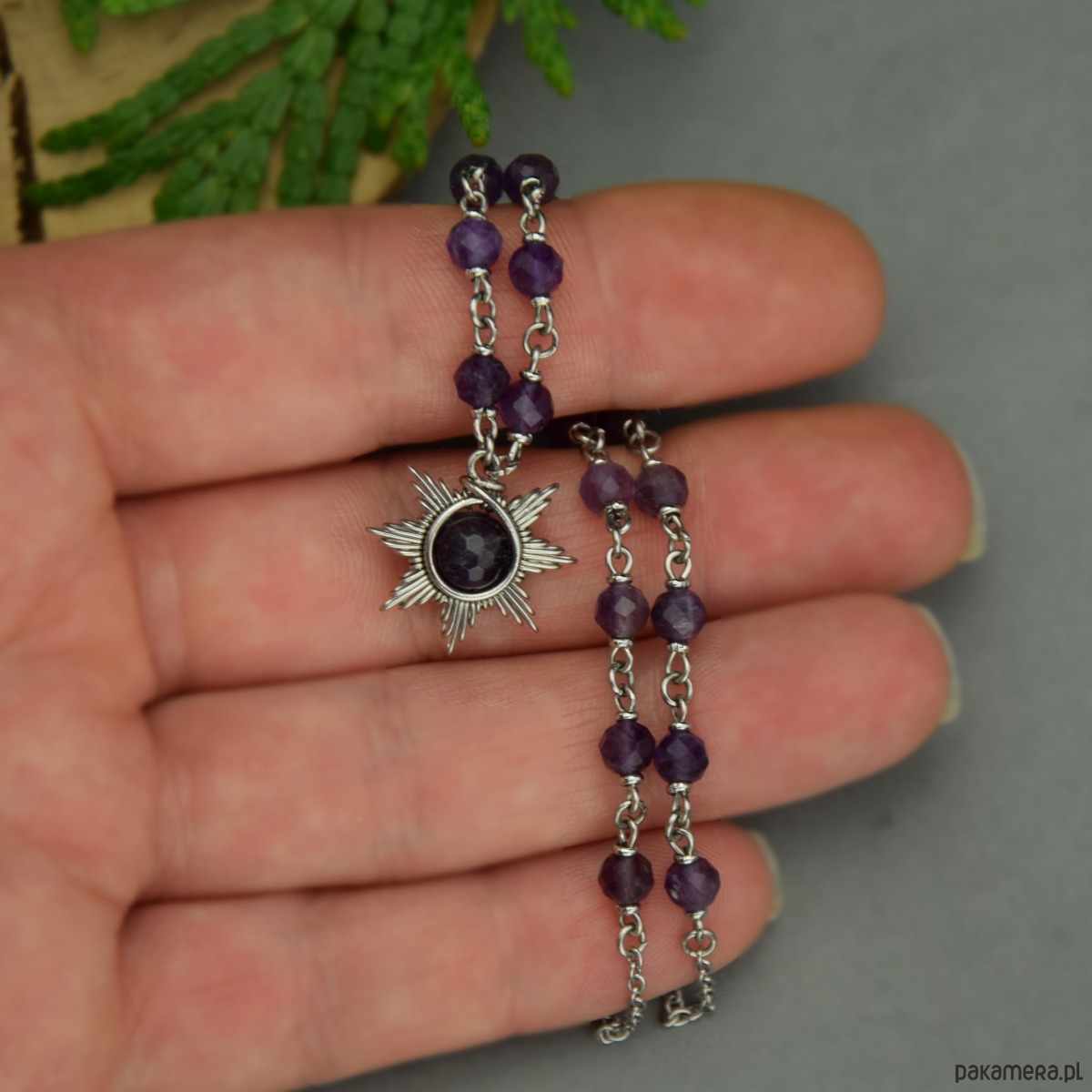 wisiory Naszyjnik słoneczko ametysty wire wrapping słońce gwiazdka gwiazda 5