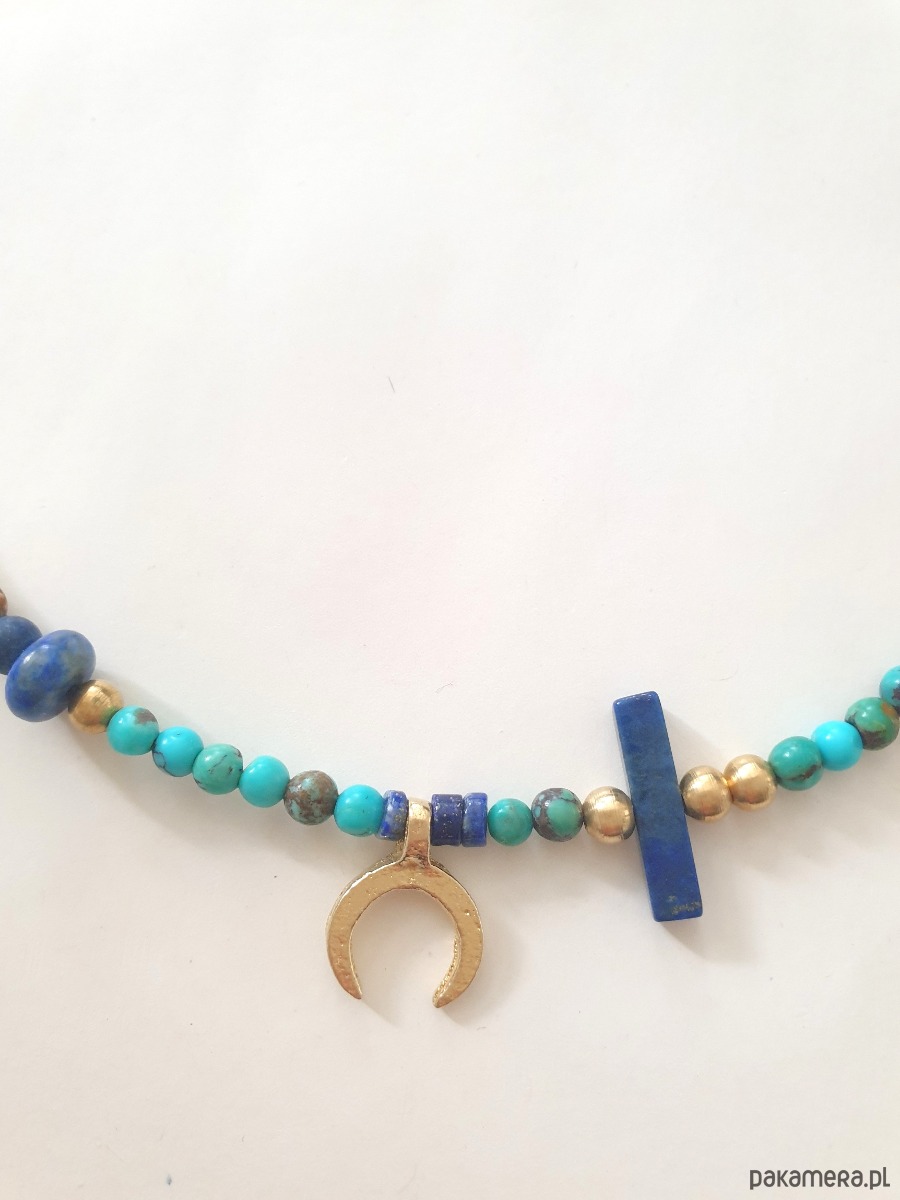 chokery Naszyjnik choker HATHOR  lunula, turkus, lapis lazuli, jaspis obrazkowy 4