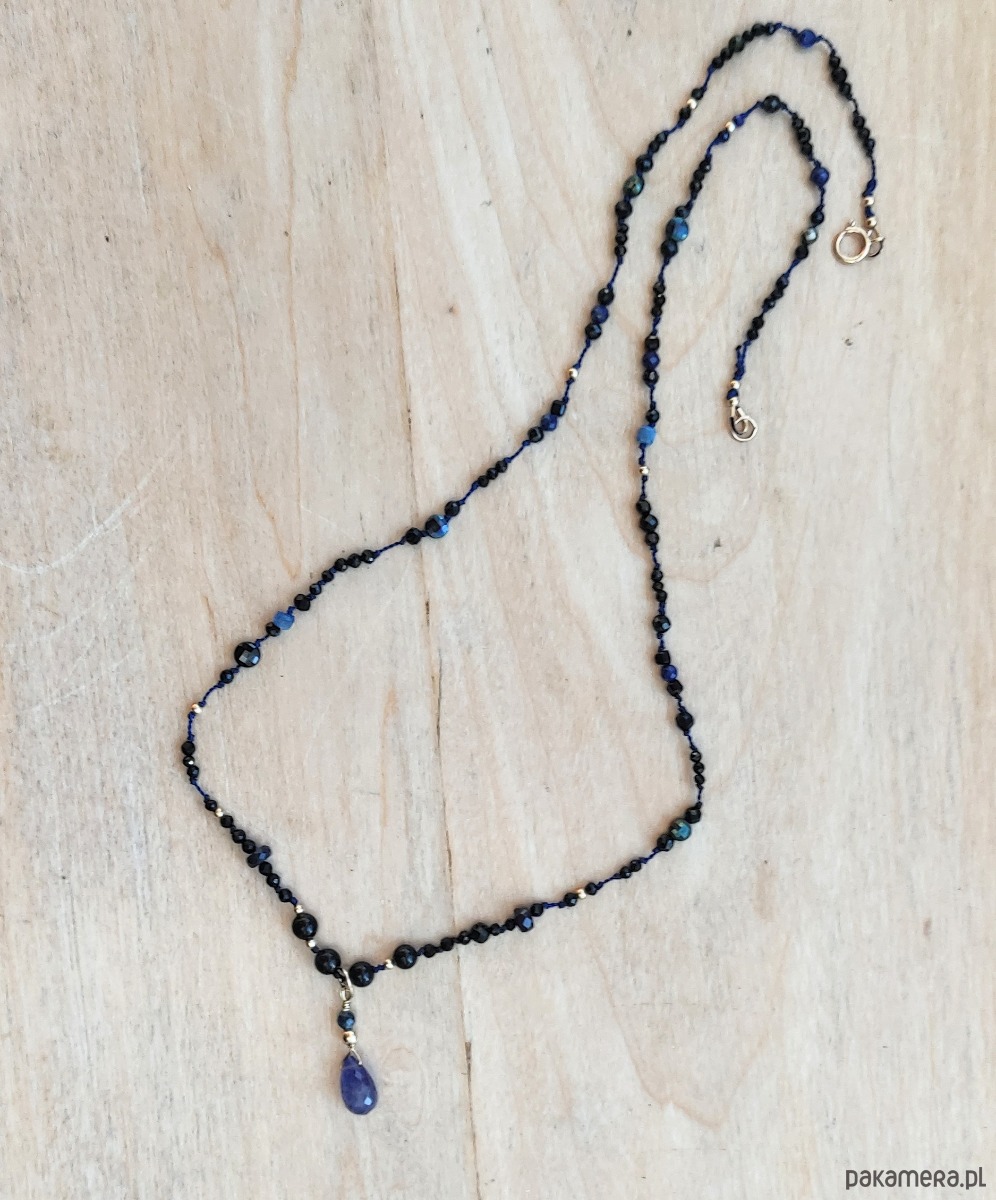 złote naszyjniki Tanzanit, szafir, kianit - naszyjnik znaków ognia i ziemi 7