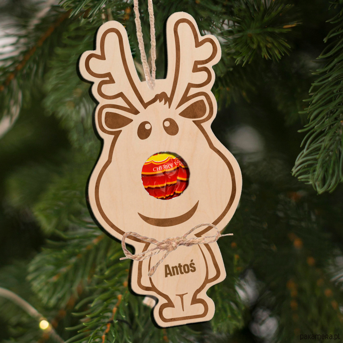 zabawki - inne Bombka na choinkę RENIFER na lizaka z imieniem prezent na Mikołajki dla dzieci 1