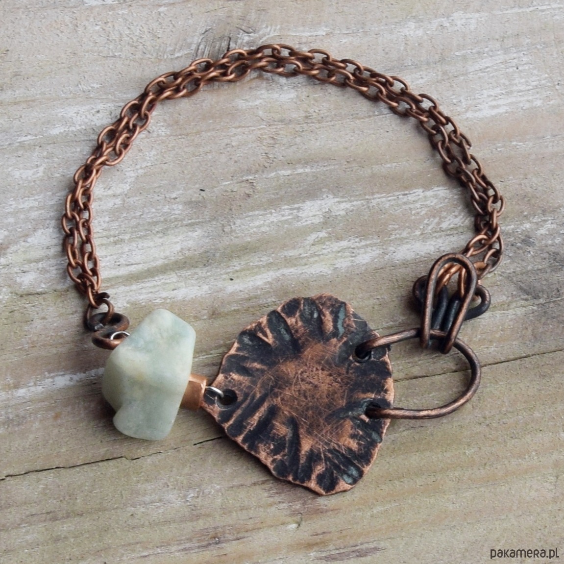 bransoletki z kamieni naturalnych Bransoletka z kutej oksydowanej miedzi i amazonitu /5/ 1