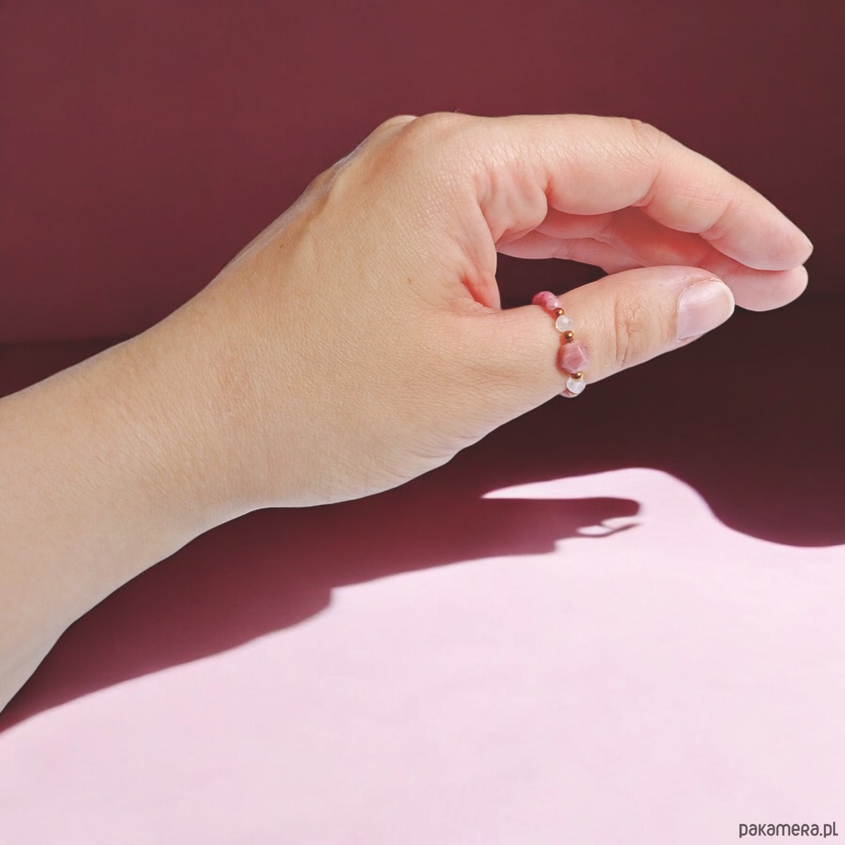 pierścionki elastyczne MIŁOŚĆ - pierścionek - rodonit, kryształ górski,hematyt 1