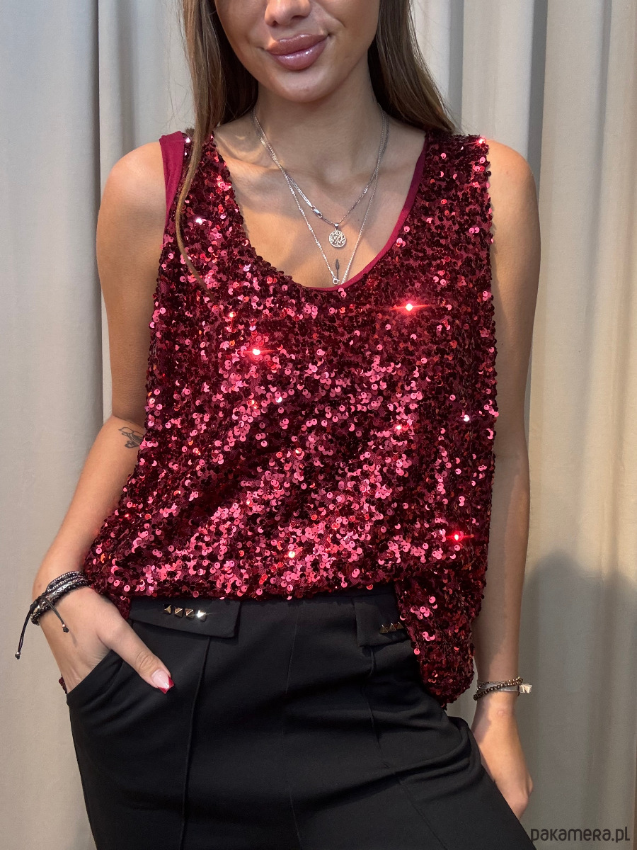 topy damskie Bluzka cekinowa na grubych ramiączkach Rosso 2