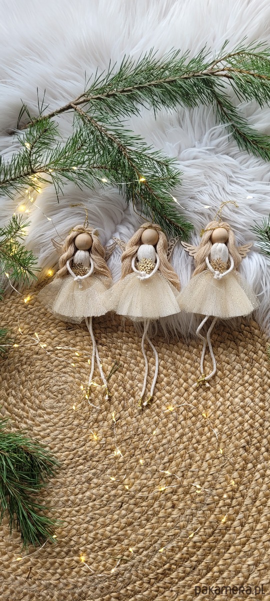 ozdoby choinkowe Świąteczny box aniołki na choinkę boho złote 5 sztuk 5