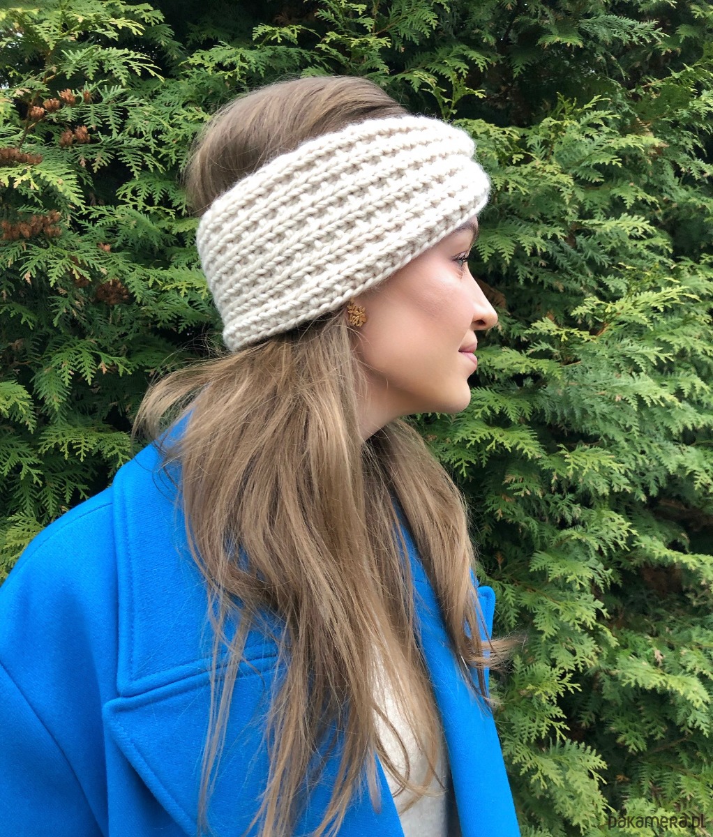 opaski do włosów Opaska wełniana handmade jasnobeżowa marshmallow  100% wełna 2