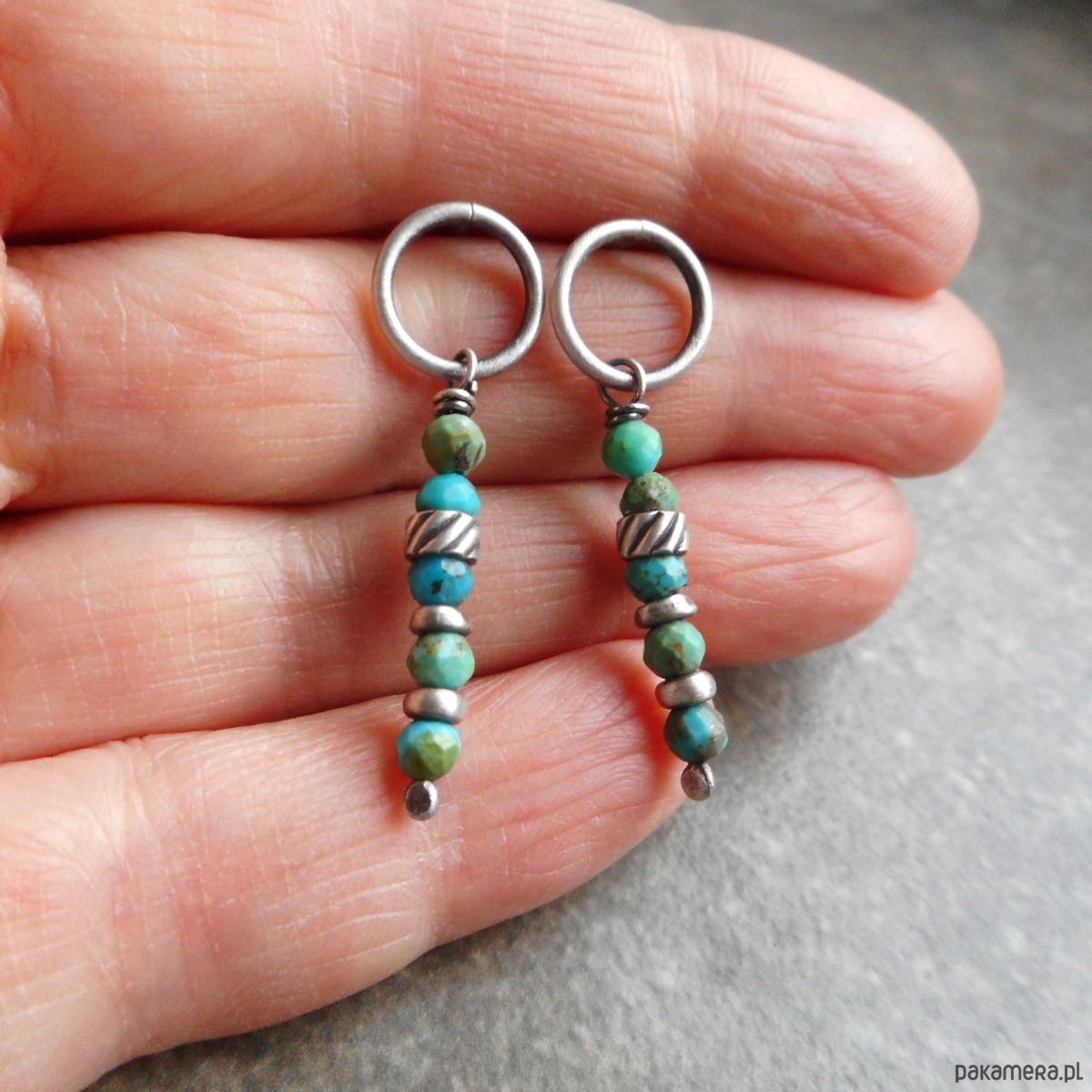 kolczyki z kamieniami Turkusiki na okrągło srebro 925 4
