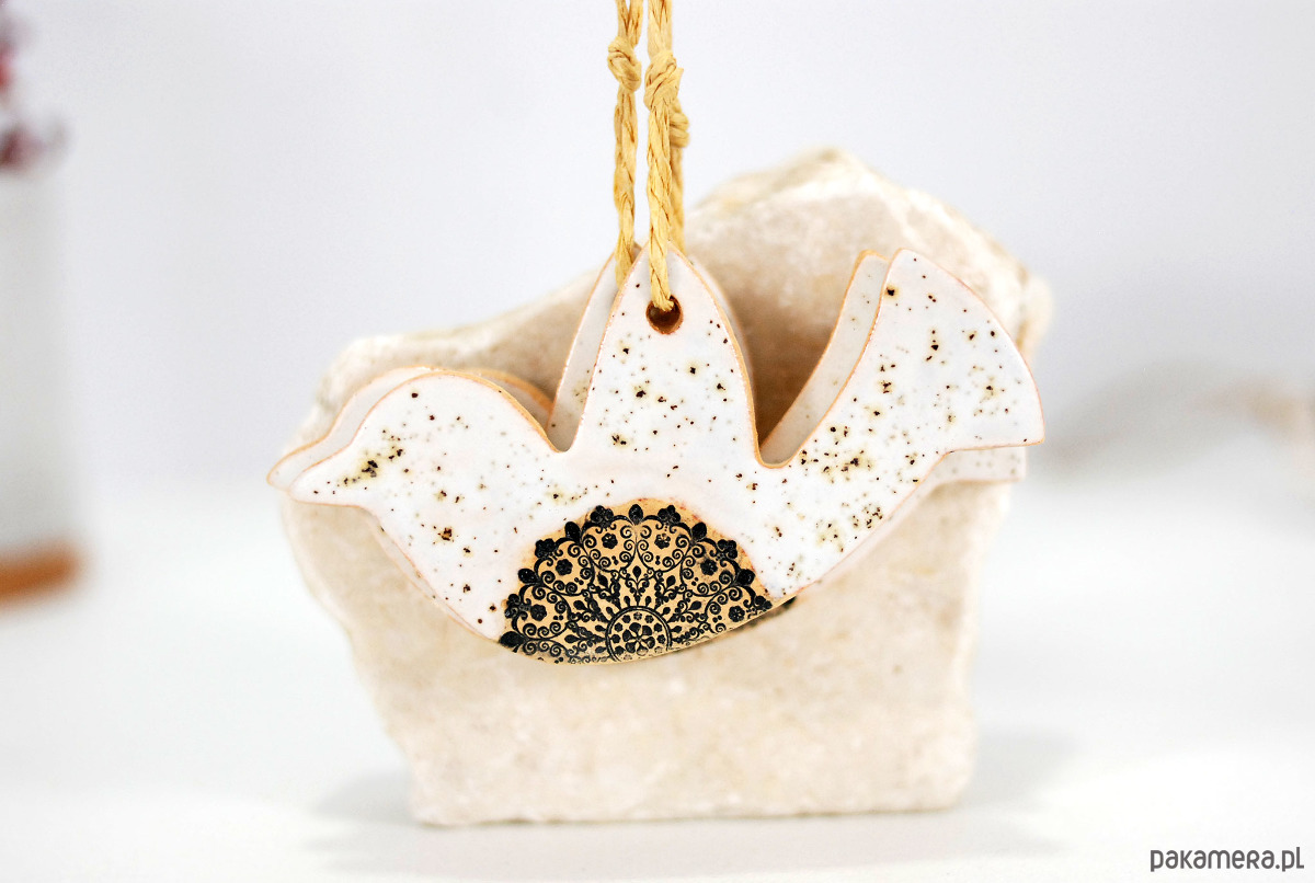 ozdoby choinkowe Białe ptaszki - ceramiczne ozdoby choinkowe 6