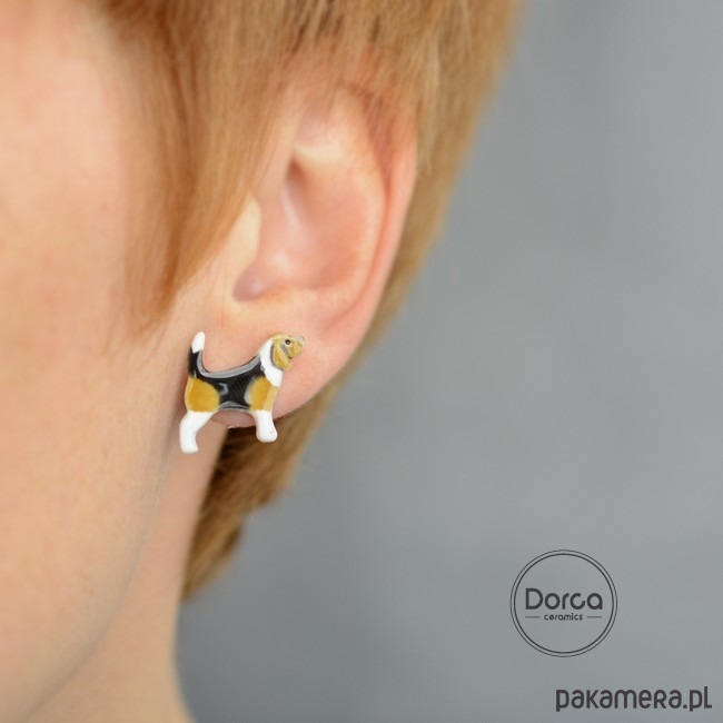 kolczyki ceramiczne Beagle mini pieski- ceramiczne sztyfty 3