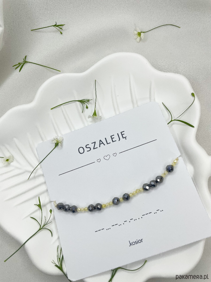 bransoletki na sznurku Oszaleję Bransoletka z alfabetem Morse Terahertz i Kwarc żółty 2