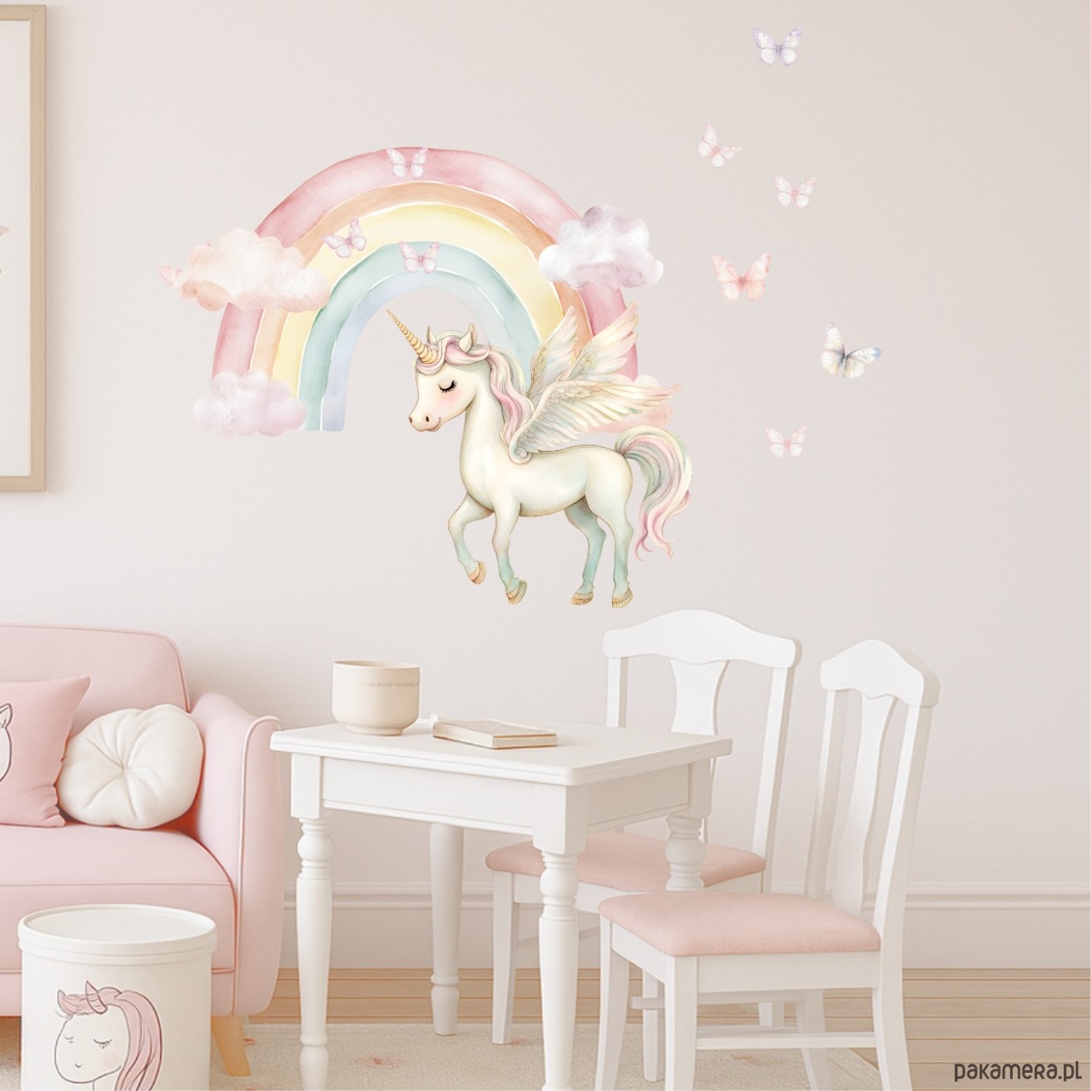 naklejki ścienne do pokoju dziecka Naklejka ścienna Tęcza, Jednorożec i Motylki A253 2
