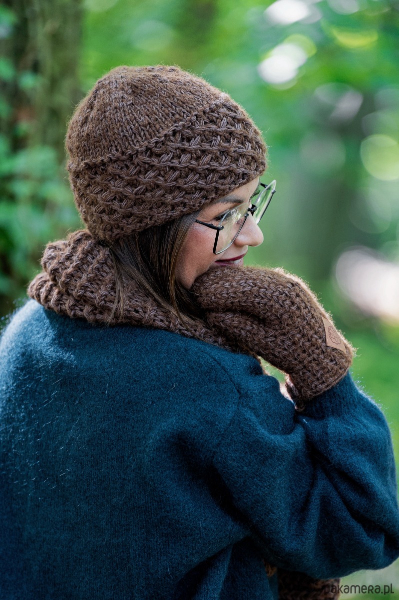 czapki damskie Czapka MERINO Hope Brązowy + podszewka JEDWAB 4