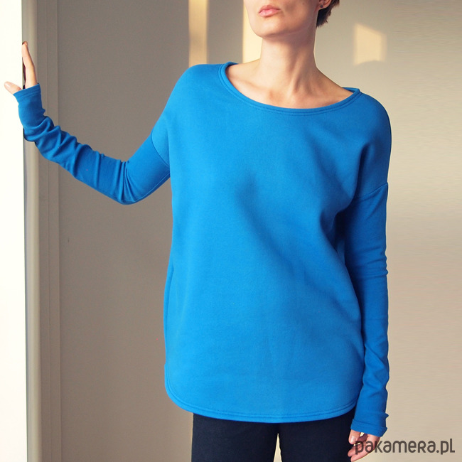 bluza bez kaptura damska Gruby Wąski rękaw Niebieski 2