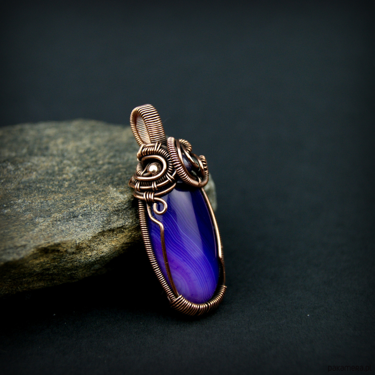 wisiory Wisiorek z fioletowym agatem  wire wrapping 1