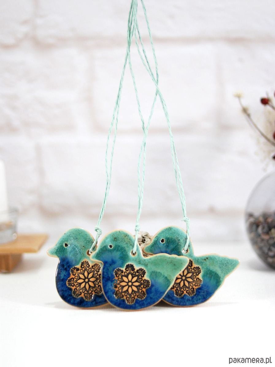 ozdoby choinkowe Turkusowe sikorki - ceramiczne ozdoby choinkowe 6