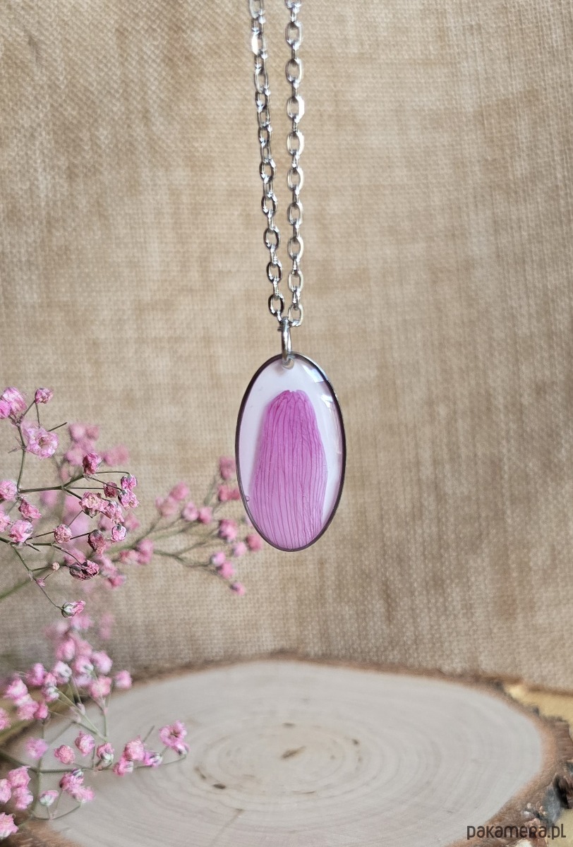 wisiory Srebrna zawieszka jajowata suszone kwiatowy różowa 1