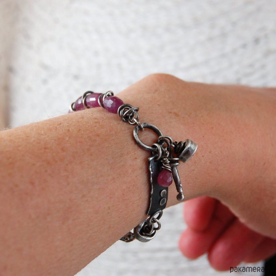 bransoletki srebrne Rubin i różowy szafir 2