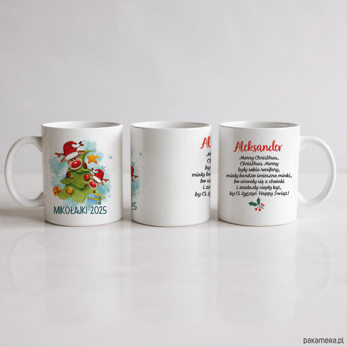dekoracje świąteczne Kubek świąteczny z imieniem RENIFERY na choince prezent na Mikołajki 3