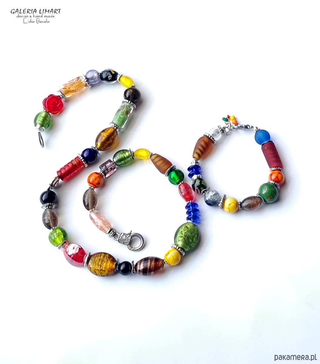 korale Vintage style elegancki naszyjnik ze szkła weneckiego multicolor Prezent lux 9