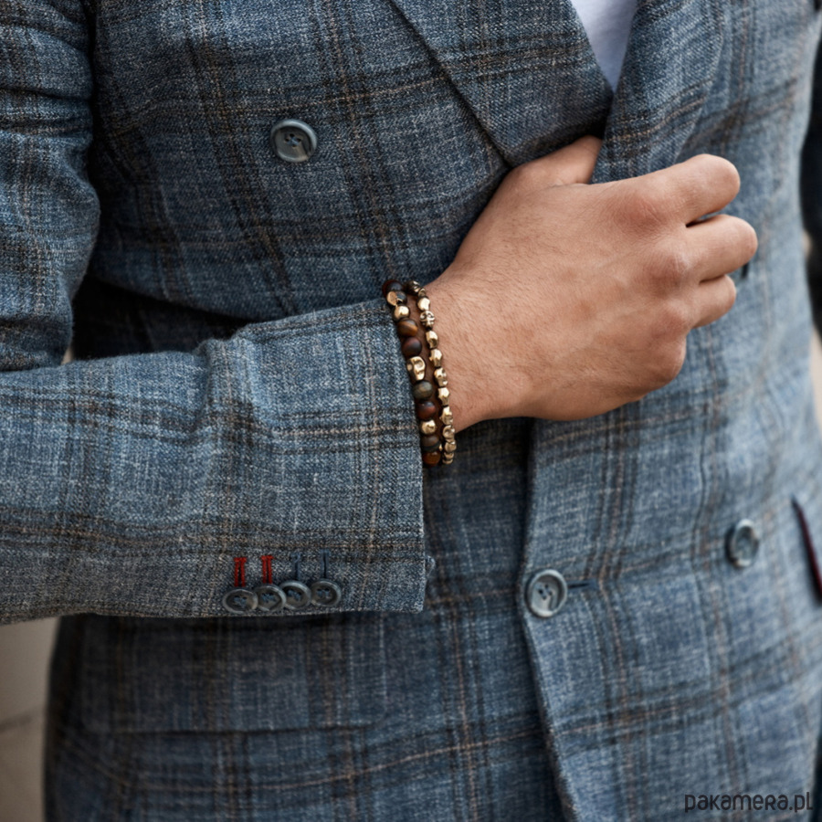 biżuteria męska Set 2 męskich bransoletek - elegancki brąz ze złotem 4