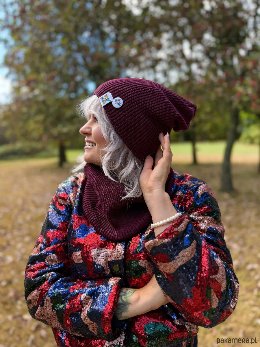 czapki damskie Luźna czapka z bawełny logo kolorowe Bordo 4
