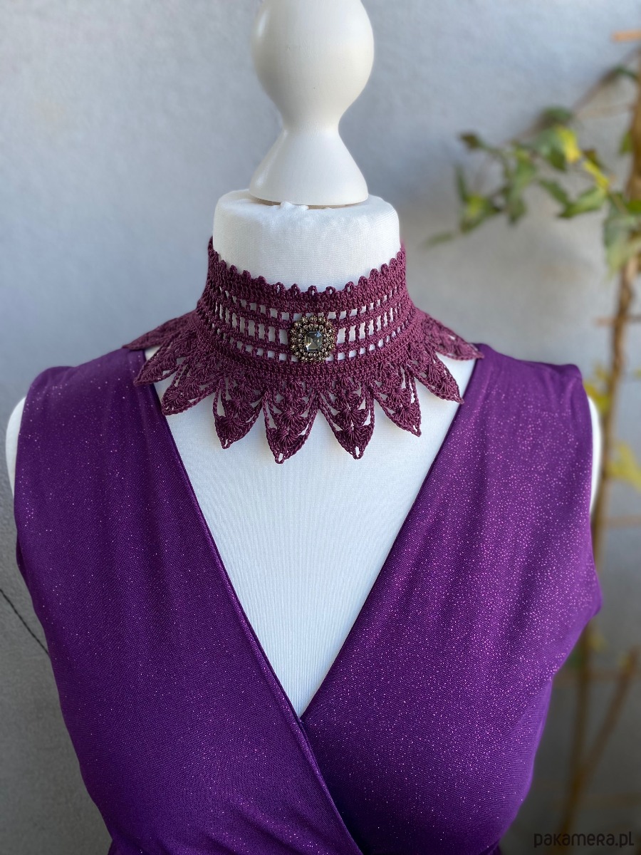 chokery Purpurowy koronkowy vintage naszyjnik 8