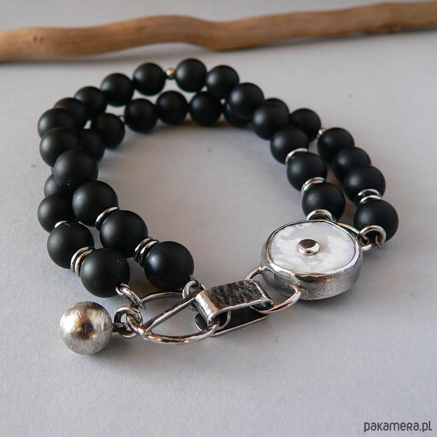 bransoletki srebrne -perła  i matowe onyksy- 2