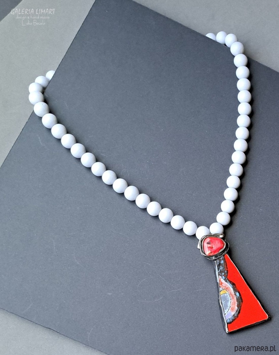 wisiory Koral i ręcznie malowana ceramika w wyjątkowym naszyjniku handmade prezent lux 3