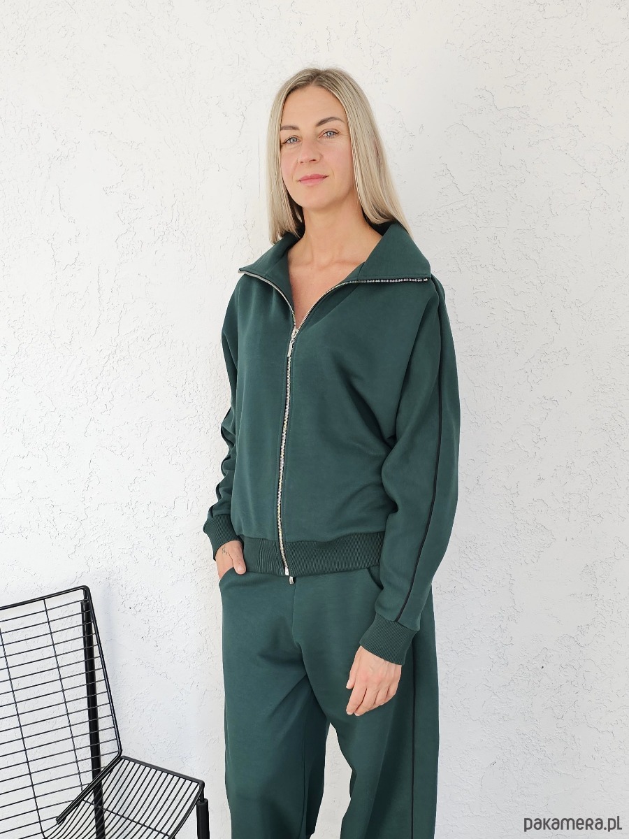 komplety damskie Gaia rozpinany komplet z lamówkami butelkowy zielony 7