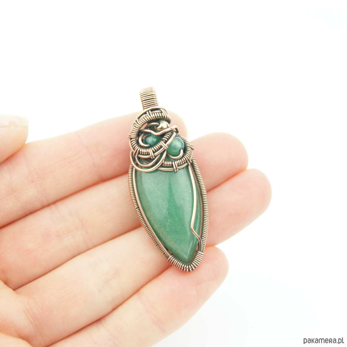 wisiory Wisiorek z zielonym agatem  wire wrapping 3