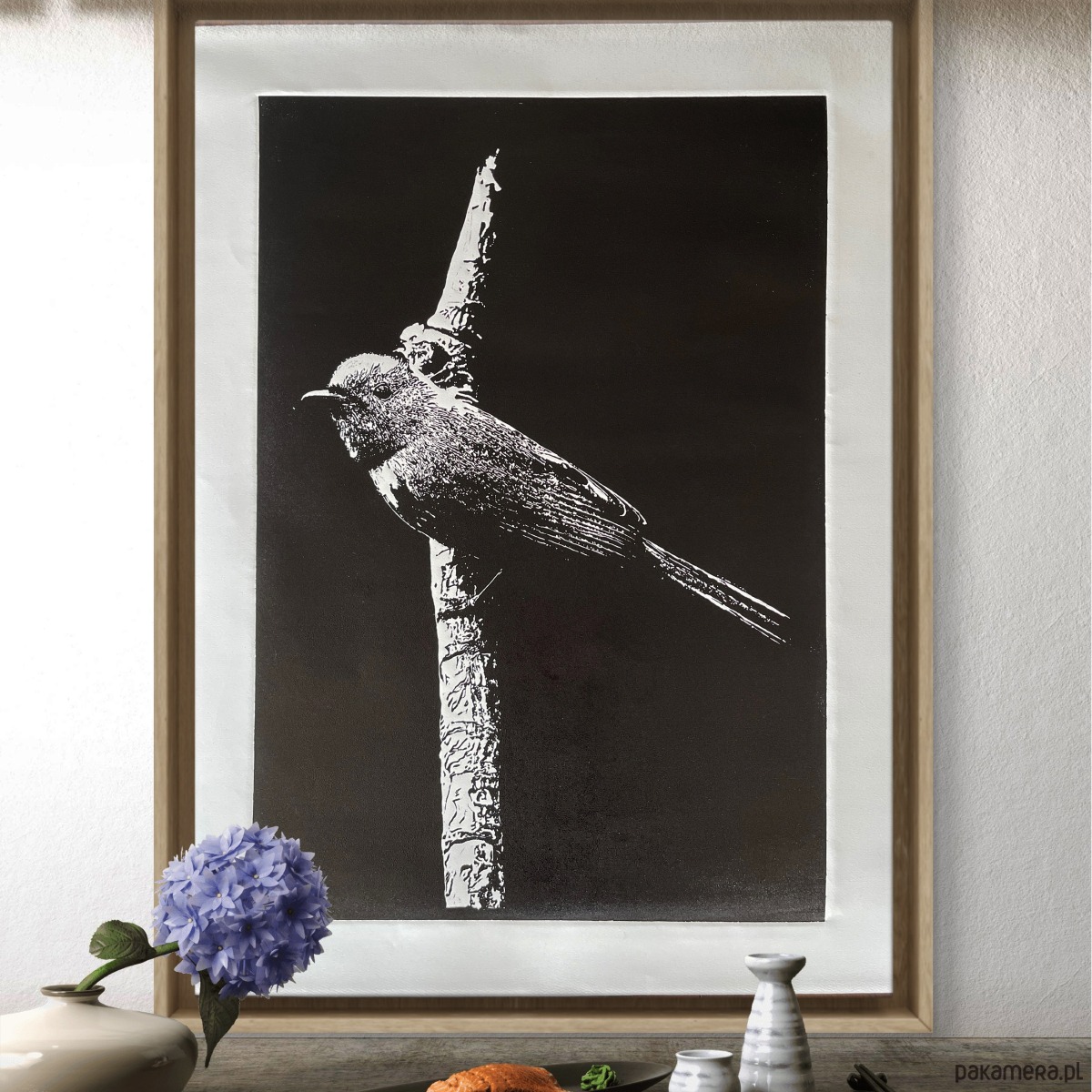 grafiki i ilustracje Linoryt "Little bird" - odbitka  40/60 cm, papier 50/70 cm 1