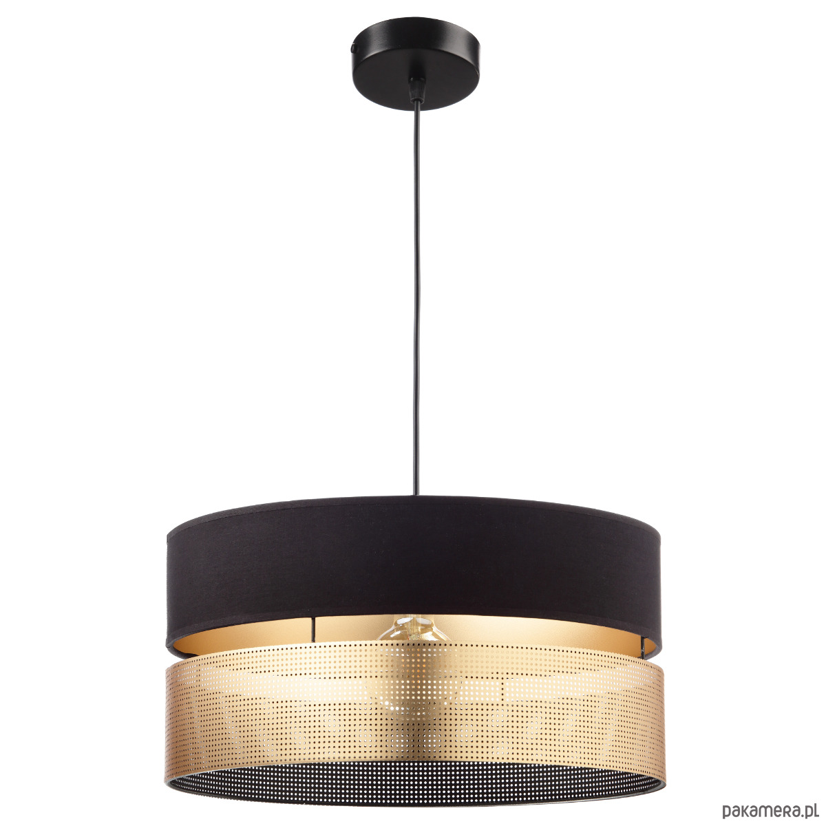 lampy wiszące Luksusowa lampa z dużym abażurem dziurki złote 2