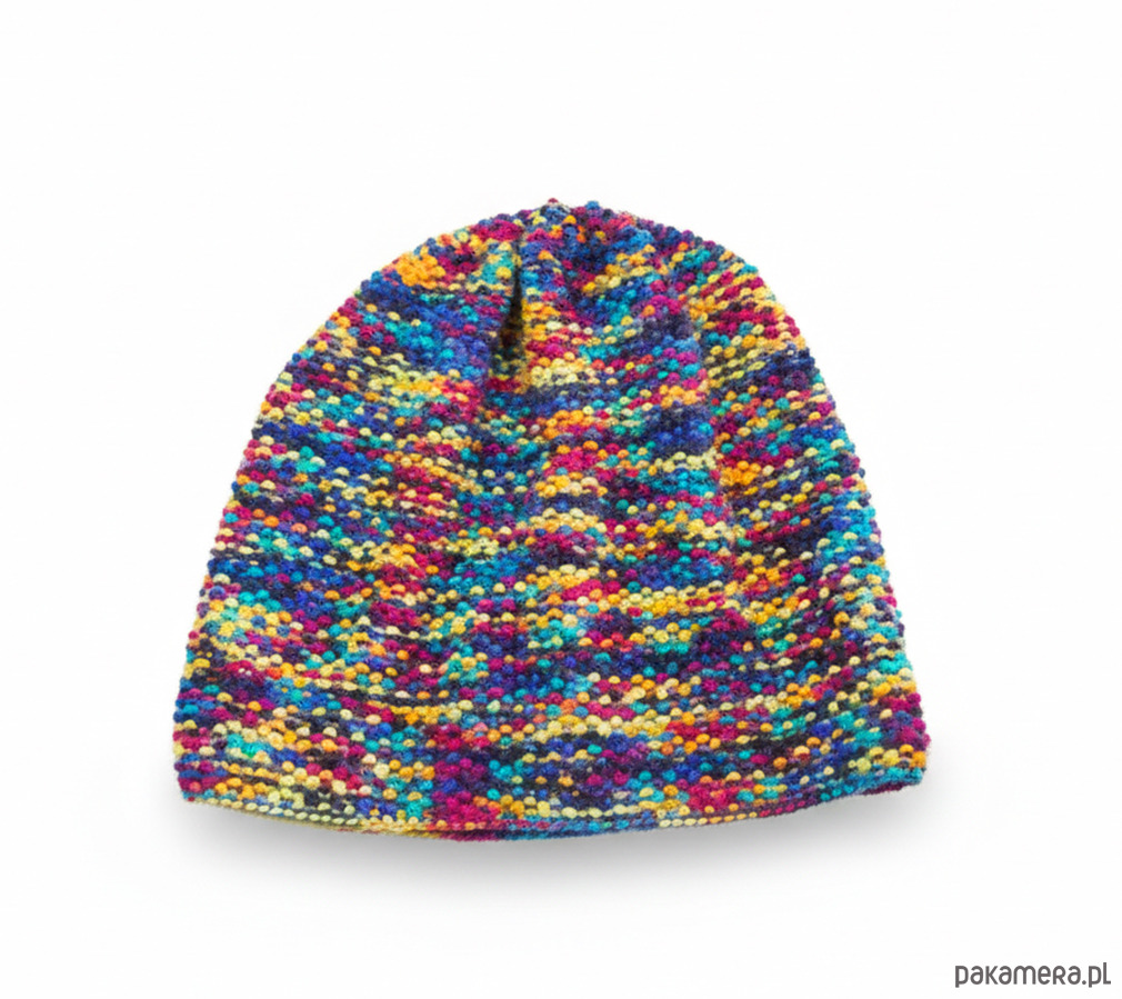 czapki damskie 6928 Wielobarwna Czapka Beanie - Ręcznie Robiona 4