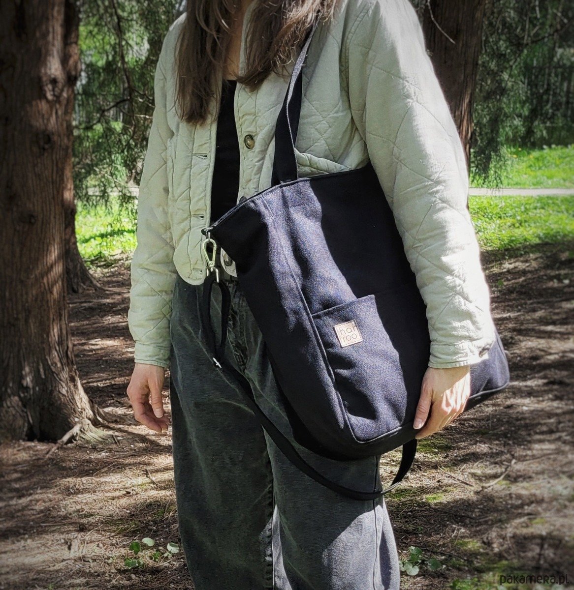 torby na ramię Lazy bag Pocket  torba czarna bawełniana vegan 4