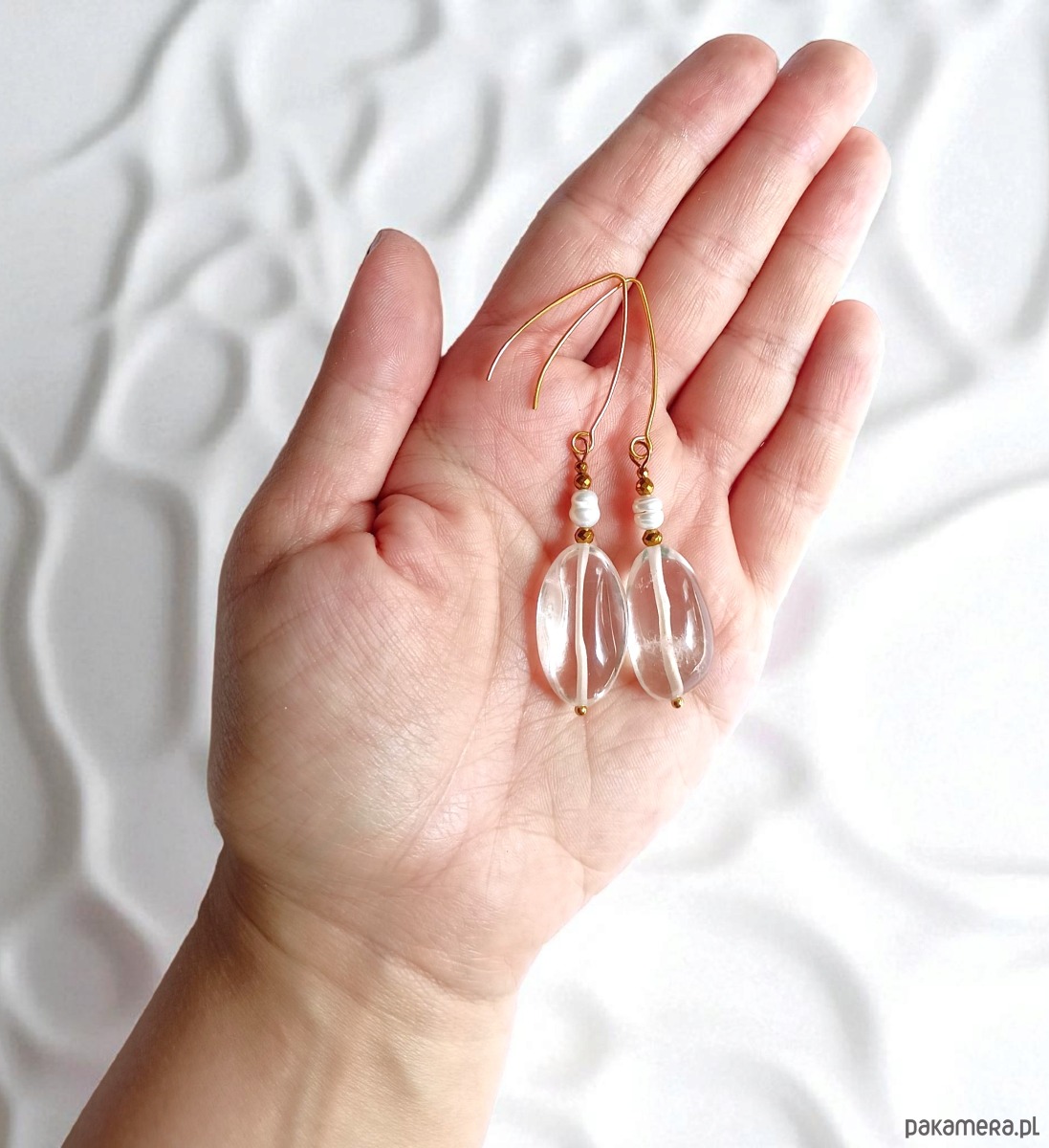 kolczyki z kamieniami UNIKATOWE kolczyki ::  kryształ górski i perły :: długie! 1