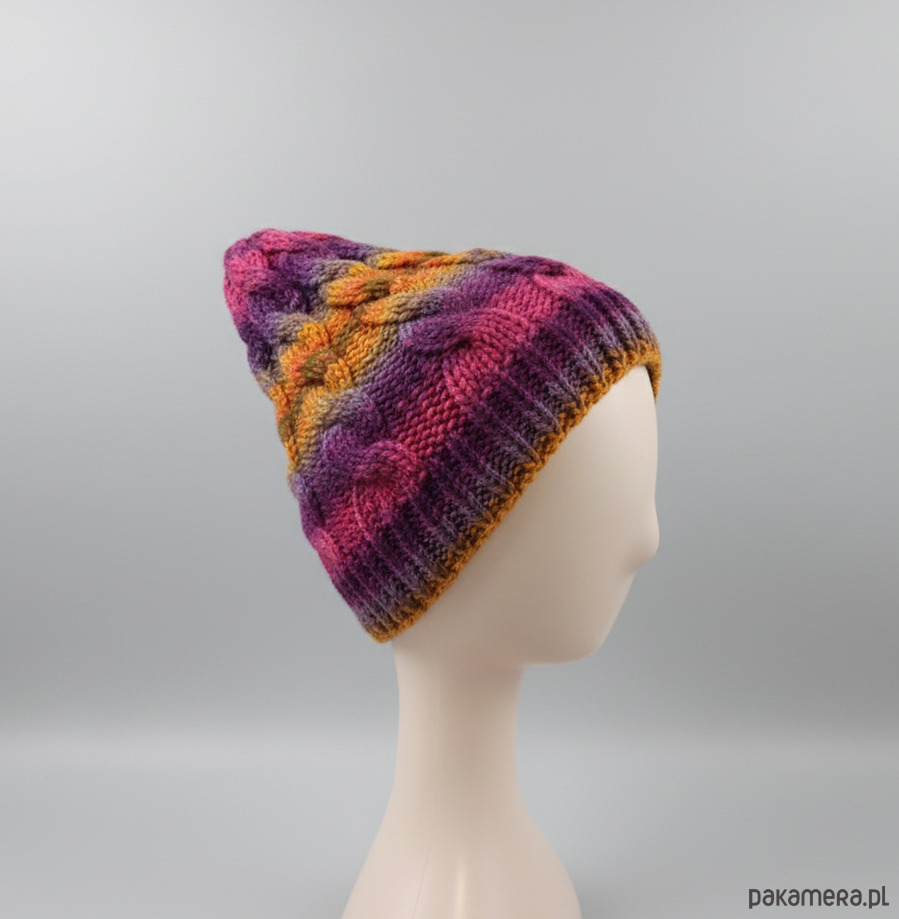 czapki damskie 6916 Dzianinowy Zestaw Winter Sunset: Czapka i Komin 5