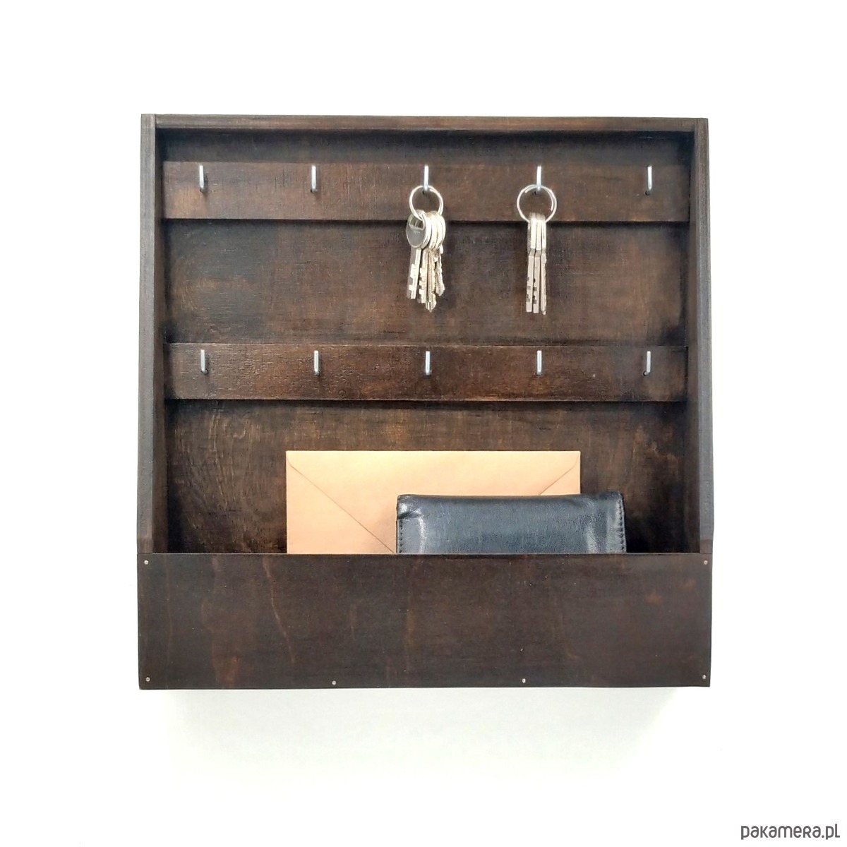 skrzynki, kufry i pudła Duża, otwarta skrzynka na klucze, wenge, wieszak na klucze 10 haczyków 3