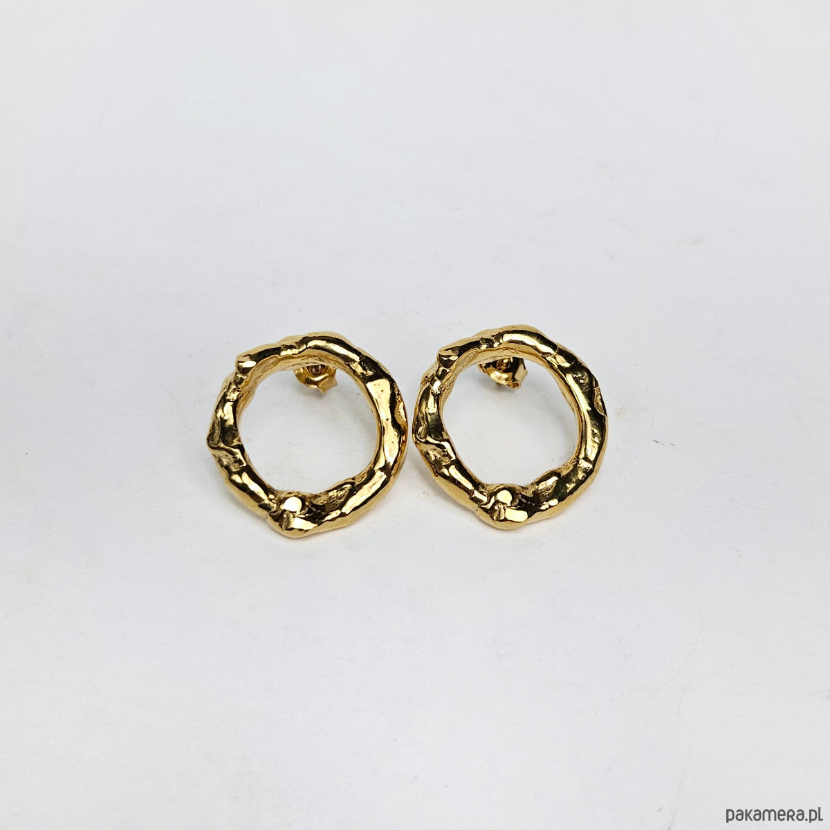 kolczyki pozłacane Nieregularne srebrne kolczyki kółka pozłacane sztyfty 3