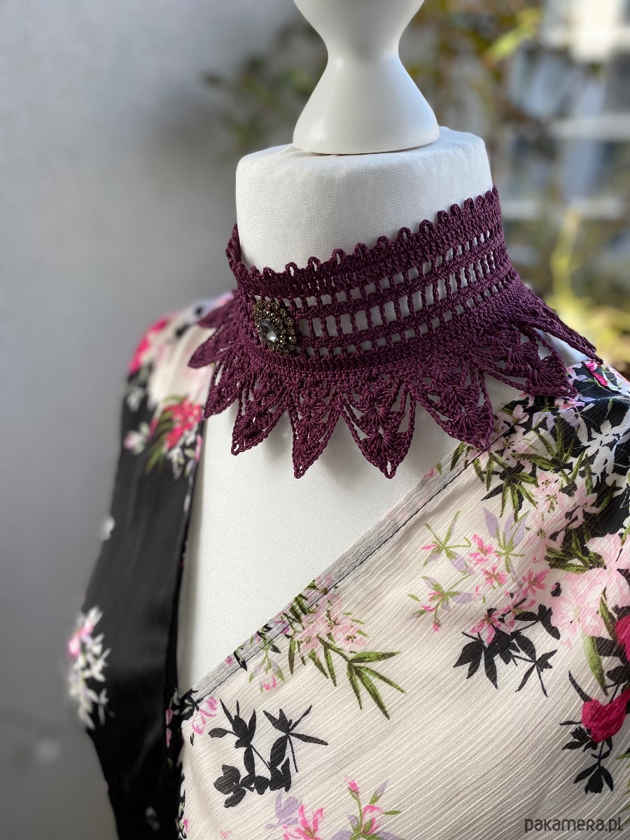 chokery Purpurowy koronkowy vintage naszyjnik 1